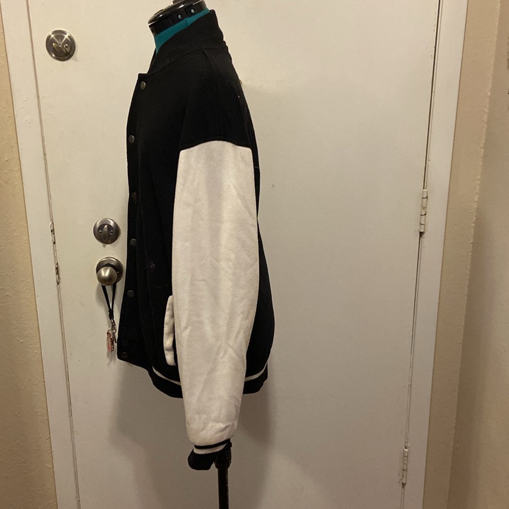 Mens Vintage Varsity style Jacket by "Courage" XL Black @ White snaps closure - Picture 2 of 6